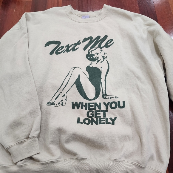 Lonely Ghost Text Me When You Get Lonely Crew Crewneck Sweatshirt | Cream | XXXL - Picture 9 of 9